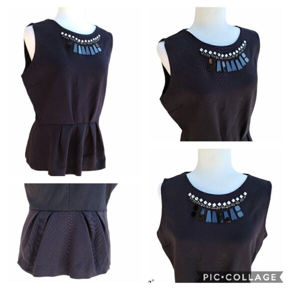 Worthington Peplum Embellished Black Top Size L - Picture 1 of 14